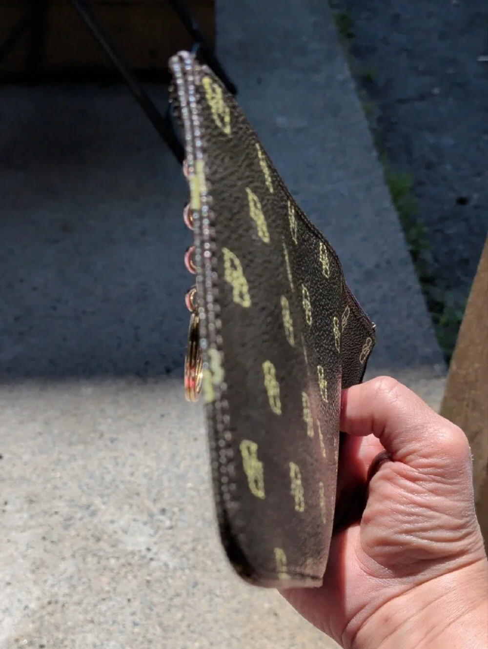 Dooney & Bourke Brown and Yellow Logo Zip Clutch Wristlet